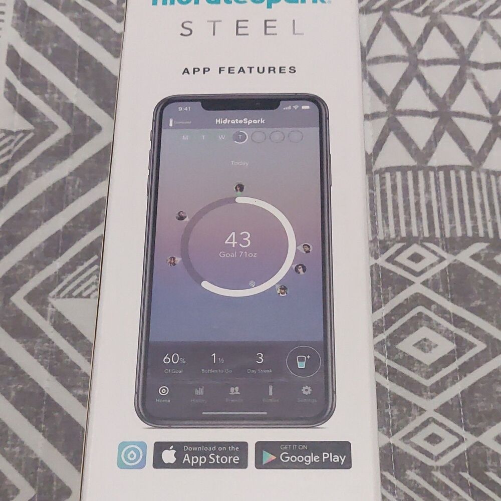 HidrateSpark Profile Steel 17 oz Smart Water Bottle Bluetooth Glow Black
